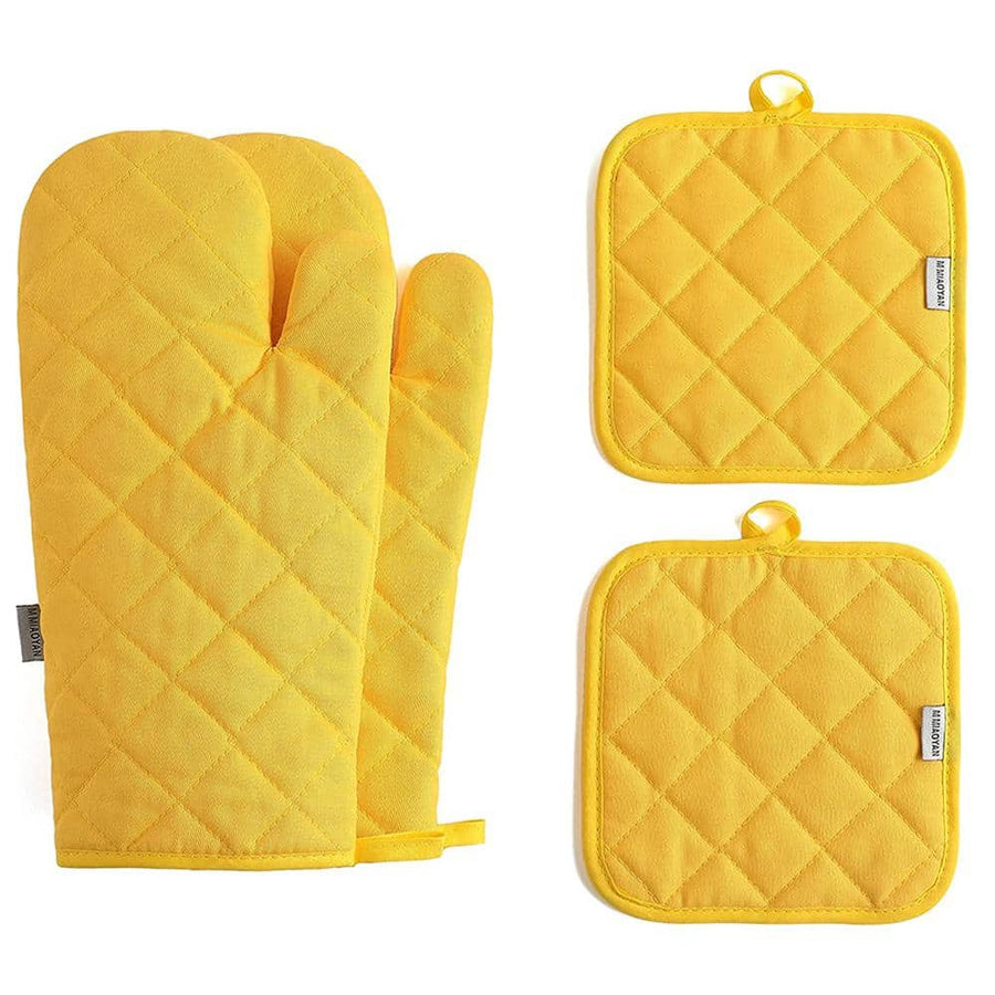 Yellow Oven Mitts And Pot Holders 4 Pcs Set,high Heat Resistant 500 Degree Extra Thicken Long Kitchen Oven Glove For Cooking