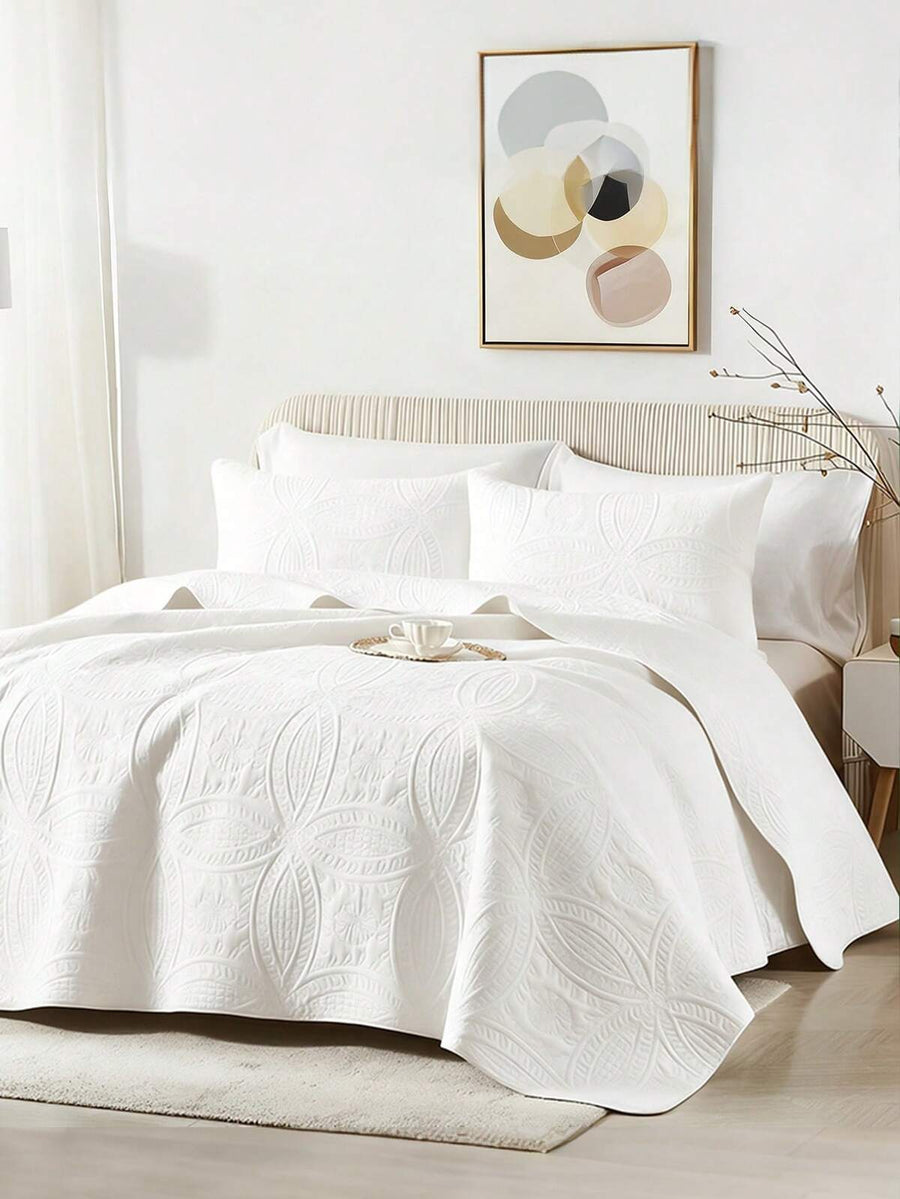 Haidren 2/3pcs Quilt Set Bedspreads( Include 1 Quilt 1 Or 2 Pillowcases) Lightweight Microfiber Bedspread - Modern Style Coin Pattern Coverlet Soft And Skin-Friendly Quilt Anti-Allergy And Machine Washable Suitable For School Dormitories