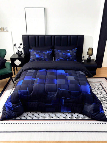 3PCS Fashion Tech-Feel Super Soft And Breathable Thicken Plaid Bedding Set (1 Comforter + 2 Pillowcases, Without Pillow Inserts), Quilted For Comfort And Warmth With Digital Print, Suitable For In Bedrooms, Dormitories, And Hotels